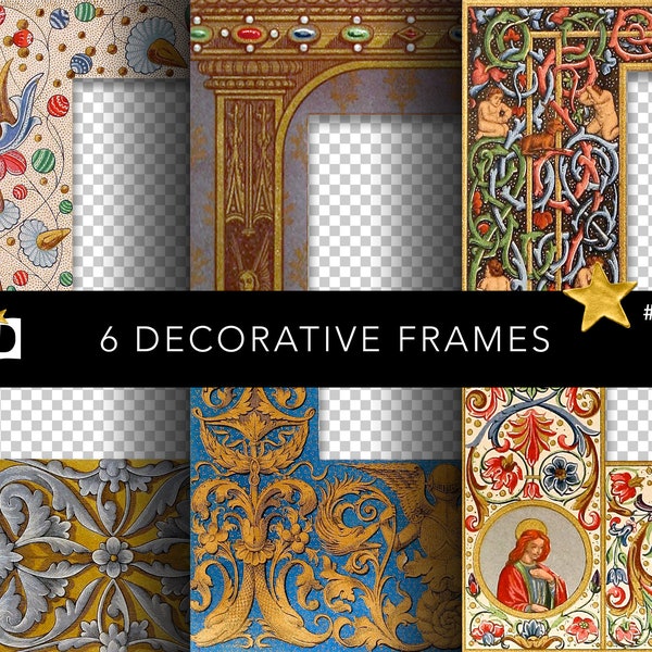 Illuminated Manuscript Border | Medieval Decorative Frame | Vintage Digital Paper Pack