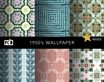 1950s Seamless Wallpaper Digital Paper | 300 DPI Commercial Use | Dollhouse & Miniature Scale | Printable Endpapers