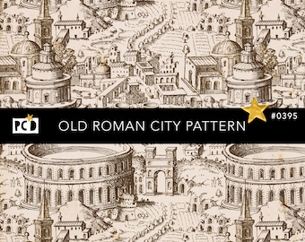Seamless Old Roman City Pattern | High Res Vintage Engraving Texture | Antique Architecture Endpaper | Colosseum Tile