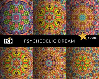 Psychodeliczne, hipisowskie wzory marzeń | Żywy papier cyfrowy z mandalą 9x14 | Tekstylna płytka boho o wysokiej rozdzielczości | Groovy Art