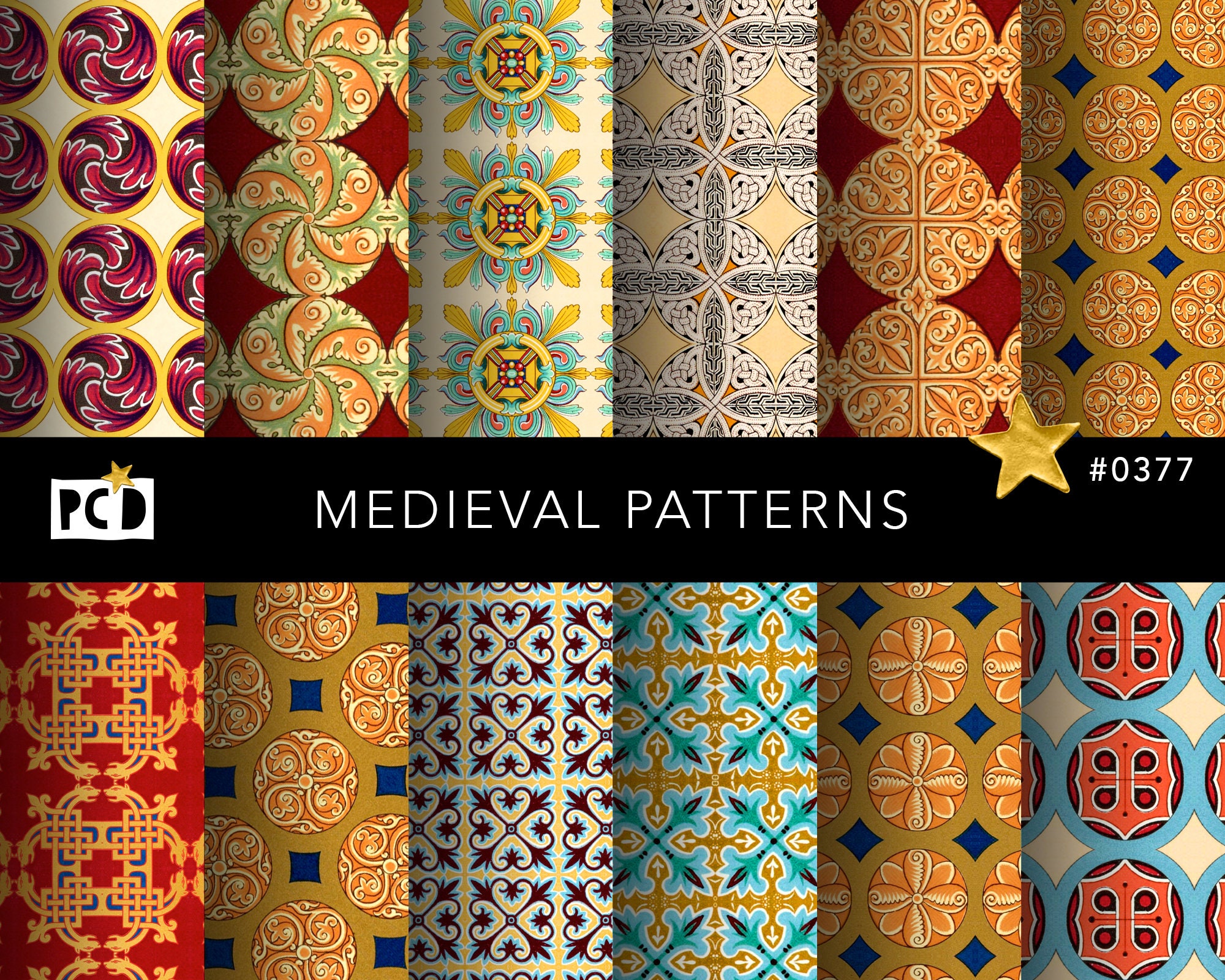 Medieval Printable Paper Patterns Old Middle Ages Seamless Etsy