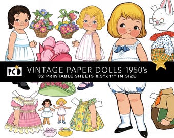 Vintage Dolly Dingle Style Paper Dolls Collection, Digital Download, Variety of Eras & Themes