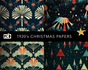 Art Deco Christmas Papers | 1920s Glamour Holiday Digital Art | Stylized Tree Decoupage Sheets | Vintage Gift Wrap | endpapers