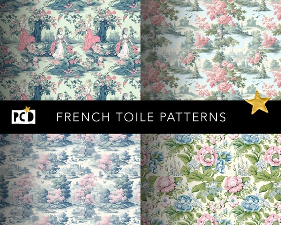 French Toile Seamless Paper Pack | Vintage Chintz 300 DPI Tiling File | Endpapers & Decoupage Sheets