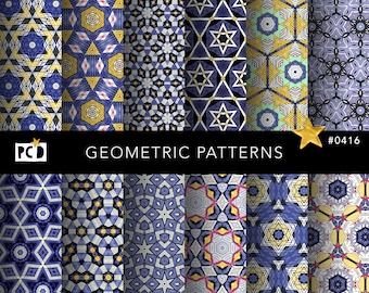 Motifs géométriques complexes et sans couture | Fichier de carrelage 300 DPI | Papiers vintage et pages de garde pour reliure | 12x12