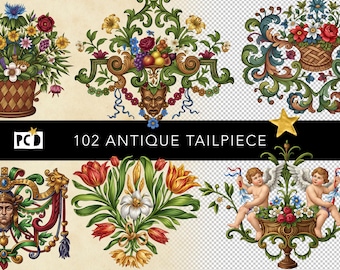 Vintage Floral Text Dividers Clipart | Victorian Ornaments (PNG)
