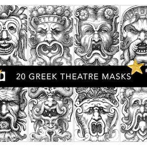 Maschere teatro greco antico / Vecchio pacchetto di carta digitale