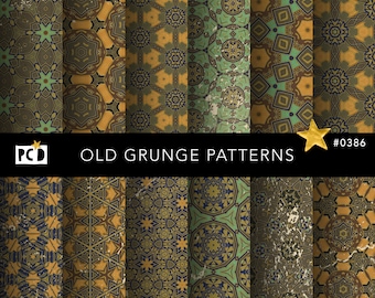 12 Grunge Patterns | Distressed Faux Vellum Texture Paper | Vintage Junk Journal Endpapers | Historical Patina Kit