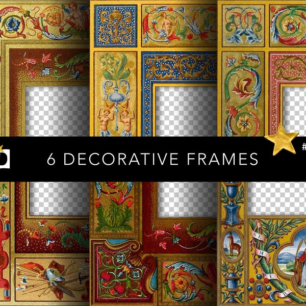 Illuminated Manuscript Border | Medieval Decorative Frame | Vintage Digital Paper Pack