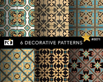 Papier pour carrelage méditerranéen sans couture | Lime pour carrelage 300 DPI, bleu doré | Papiers vintage et décoration mauresque | 12x12
