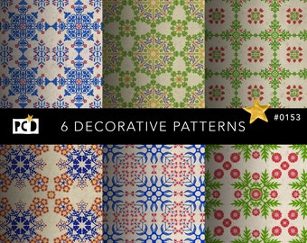 Ornate Vintage Floral Tile Patterns | Azulejo Digital Paper | Mediterranean Dollhouse Wallpaper | endpapers | Commercial POD Asset