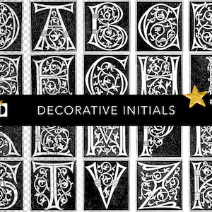 Anciennes initiales médiévales illuminées | Alphabet médiéval | Police décorative | Pack PNG transparent numérique