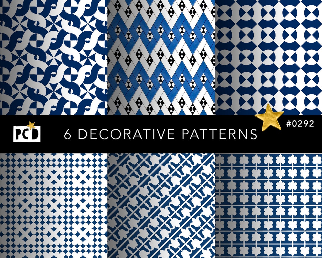 6 Geometric Patterns Blue & White | High Res Digital Paper | 300 DPI ...