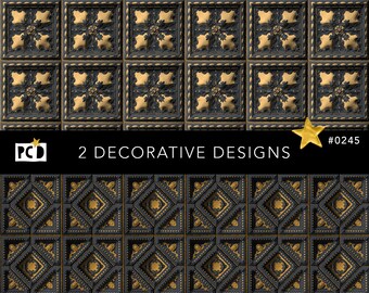 Coffered Ceiling Seamless Tile Paper | Luxury Black Gold 300 DPI | Endpapers & Dollhouse Wallpaper