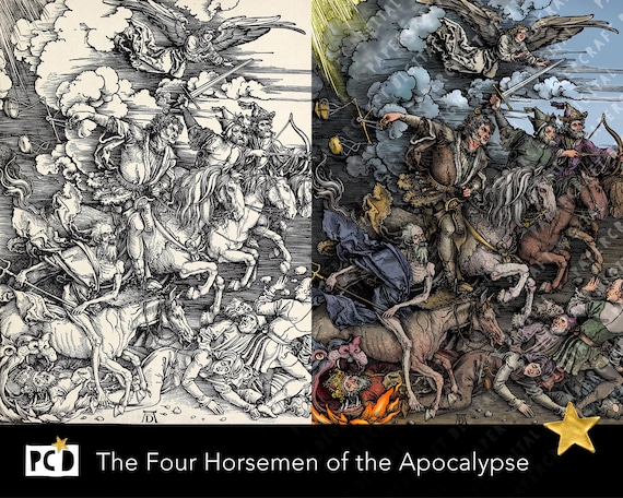 Colorized Dürer Apocalypse Print | Four Horsemen Wall Art