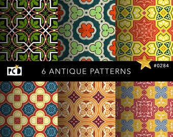 6 Gothic Encaustic Tile Seamless Patterns | Medieval Tracery Digital Paper | Historical Flooring | Dollhouse Wallpaper | endpapers | 300 DPI
