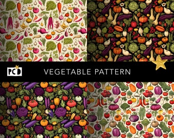 Retro 1950s Seamless Vegetable Paper | 300 DPI Tiling File | Vintage Papers & Kitchen Decor | 12x12