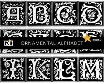 Alphabet Ornamental Initials PNG | 16th Century Medieval Lettering | Transparent Decorative Font Clipart