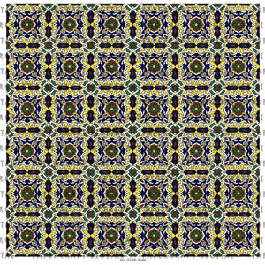Puede incluir: Un patr&oacute;n sin costuras de azulejos repetidos azules, amarillos, verdes y blancos con intrincados dise&ntilde;os florales. Los azulejos est&aacute;n dispuestos en un patr&oacute;n de cuadr&iacute;cula.