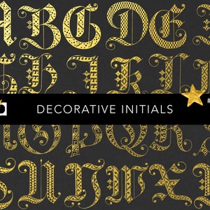 Anciennes initiales médiévales illuminées | Alphabet médiéval | Police décorative | Pack PNG transparent numérique