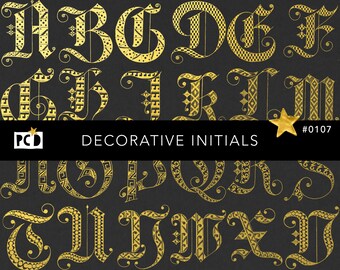 Gothic Blackletter Alphabet PNG | Decorative Initials Clipart | Illuminated Monogram Font | Junk Journal Fussy Cuts
