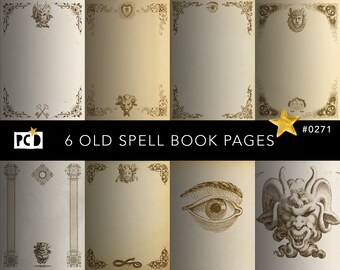 6 Old Spell Book Pages | High Res Grimoire Paper Template | 300 DPI Dark Academia Background | Instant Download