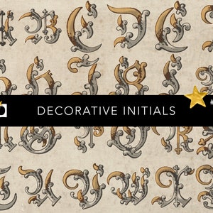 Antiguas iniciales medievales iluminadas / alfabeto medieval / fuente decorativa / paquete PNG transparente digital