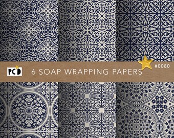 Seamless Gothic Tile Patterns | Navy Blue Ornamental Soap Wrapping Papers | Medieval Endpapers | Luxury Packaging | Commercial POD Asset