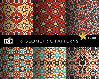 Patrón geométrico morisco / Azulejo sin costuras rojo, azul y dorado (descarga digital)