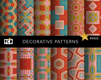 12 Seamless Iznik Tile Patterns | High Res Moorish Digital Paper | 300 DPI Endpapers | Commercial Use Instant Download