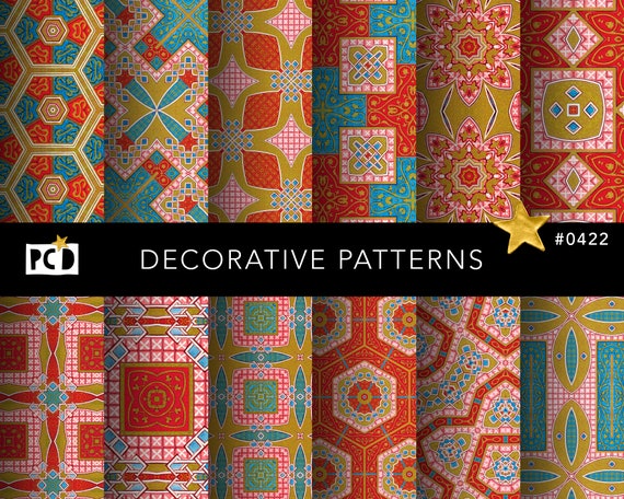 12 Seamless Iznik Tile Patterns | High Res Moorish Digital Paper | 300 DPI Endpapers | Commercial Use Instant Download
