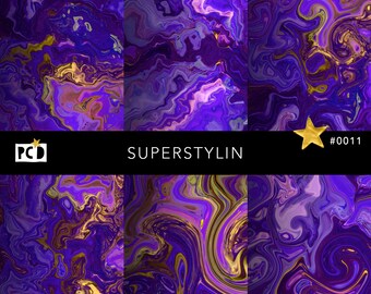 Groovy Marbled Digital Paper Pack | Purple Gold Textures 300 DPI | 1970s Endpapers & Journal Sheets