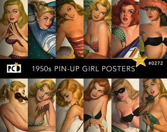 Paquete digital de pósteres de chicas pin-up de los años 50 / Impresión artística de glamour retro / Ilustración vintage / Corrección de color
