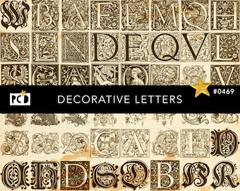 Méga pack PNG initiales lumineuses de 163 | Lettres décoratives médiévales | Lettrines alphabet Renaissance | Clipart monogramme transparent
