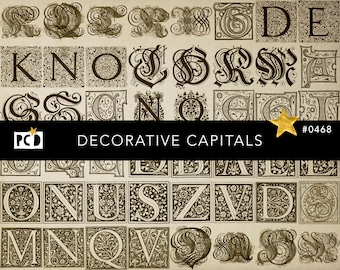 99 Decorative Initials PNG Mega Pack | Swirl Scrollwork Alphabet Clipart | Victorian Medieval Decorative Font | Transparent Monogram
