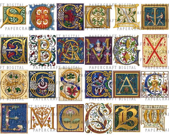 142 Illuminated Initials MEGA BUNDLE | Antique Medieval Alphabet