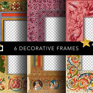 Illuminated Manuscript Border Frames | Transparent PNG Clipart 300 DPI | Medieval Endpapers & Junk Journal Fussy Cuts