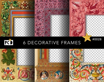 Illuminated Manuscript Frames | Medieval Clipart, Junk Journal (PNG)