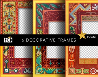 6 Illuminated Manuscript Frames PNG | Transparent Medieval Border Overlays | Vintage Decorative Photo Frame