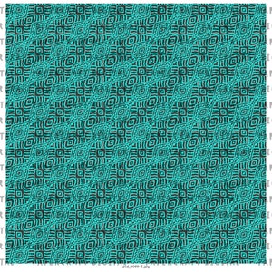 May include: A seamless pattern with a teal background and black geometric shapes. The pattern is made up of repeating squares and diamonds.