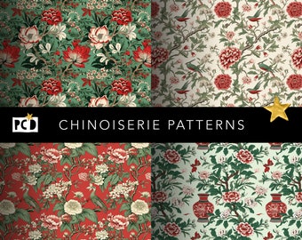 Papel floral chinoiserie sin costuras / Archivo de mosaico vintage de 300 ppp / Papeles de guarda y decoración de lujo / 12x12