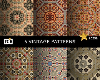 Distressed Encaustic Tile Patterns | Vintage Wallpaper Texture | Book Endpapers Kit | High Res Faux Patina