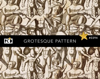 Grotesque Seamless Pattern | High Res Antique Engraving Digital Paper | Dark Academia Endpapers | 300 DPI Commercial Use