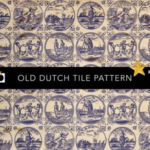 Vintage Scrapbook Printable Paper | Old Dutch Tiles Pattern | Seamless Decorative Endpaper Design | Digital Patterned Paper Pack