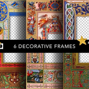 Beleuchtete ManuskriptGrenze | Mittelalterliche dekorative Rahmen | Vintage Digital Paper Pack