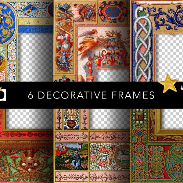 Illuminated Manuscript Border | Medieval Decorative Frame | Vintage Digital Paper Pack