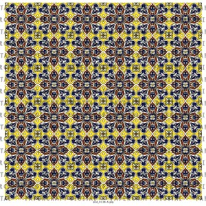 Puede incluir: Un patr&oacute;n sin costuras con un dise&ntilde;o repetitivo de formas geom&eacute;tricas azules, amarillas, blancas y marrones. El patr&oacute;n recuerda a los azulejos tradicionales espa&ntilde;oles o portugueses.