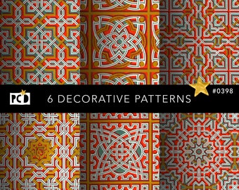 6 Geometric Persian Patterns | Seamless Arabesque Digital Paper | 300 DPI Endpapers | Commercial Use Instant Download