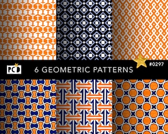 6 Geometric Seamless Patterns | High Res Retro Tile Digital Paper | 300 DPI Endpapers | Commercial Use Instant Download