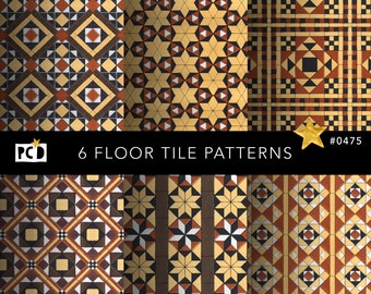 6 Victorian Encaustic Floor Tiles | High Res Geometric Digital Paper | 300 DPI Endpapers | Commercial Use Instant Download